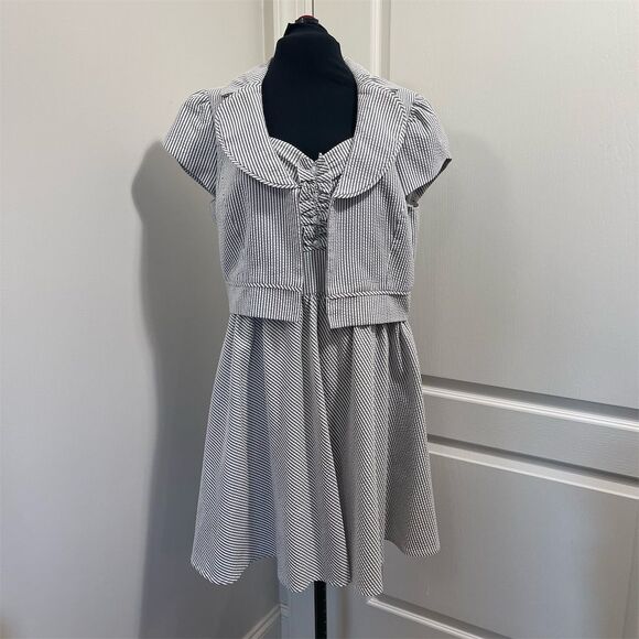 Nine West Women's Striped Dress with Jacket Size 12 blue and white seersucker - Picture 1 of 16